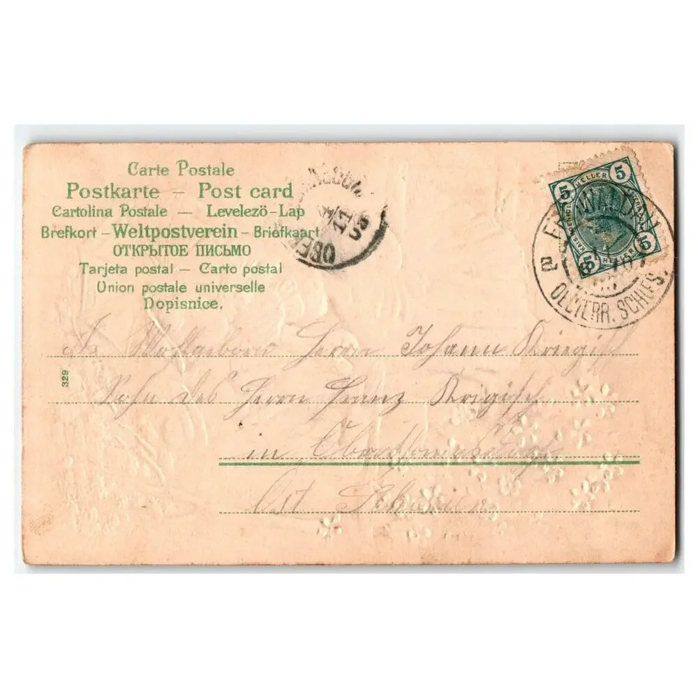 Romantic Couple Postcard Embossed Glitter German Quote 1900s Victorian